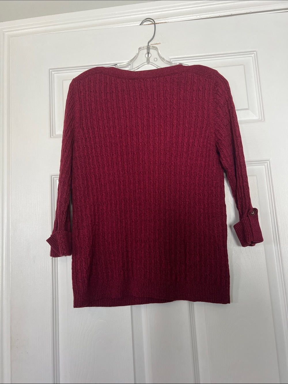 Alia Deep Raspberry Cable Knit Button-Shoulder Sweater - Picture 4 of 5